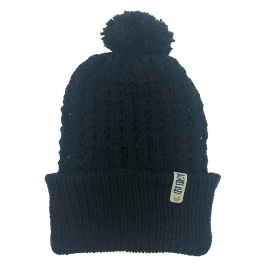 Angus Black Beanie Bobble Hat - AGNES ALEX