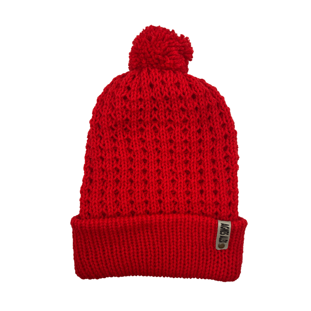 Angus Red Beanie Bobble Hat - AGNES ALEX