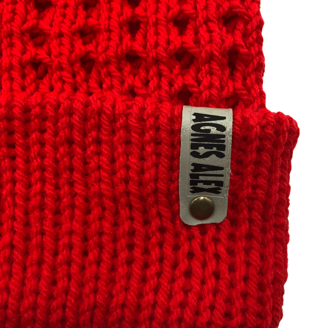 Angus Red Beanie Bobble Hat - AGNES ALEX