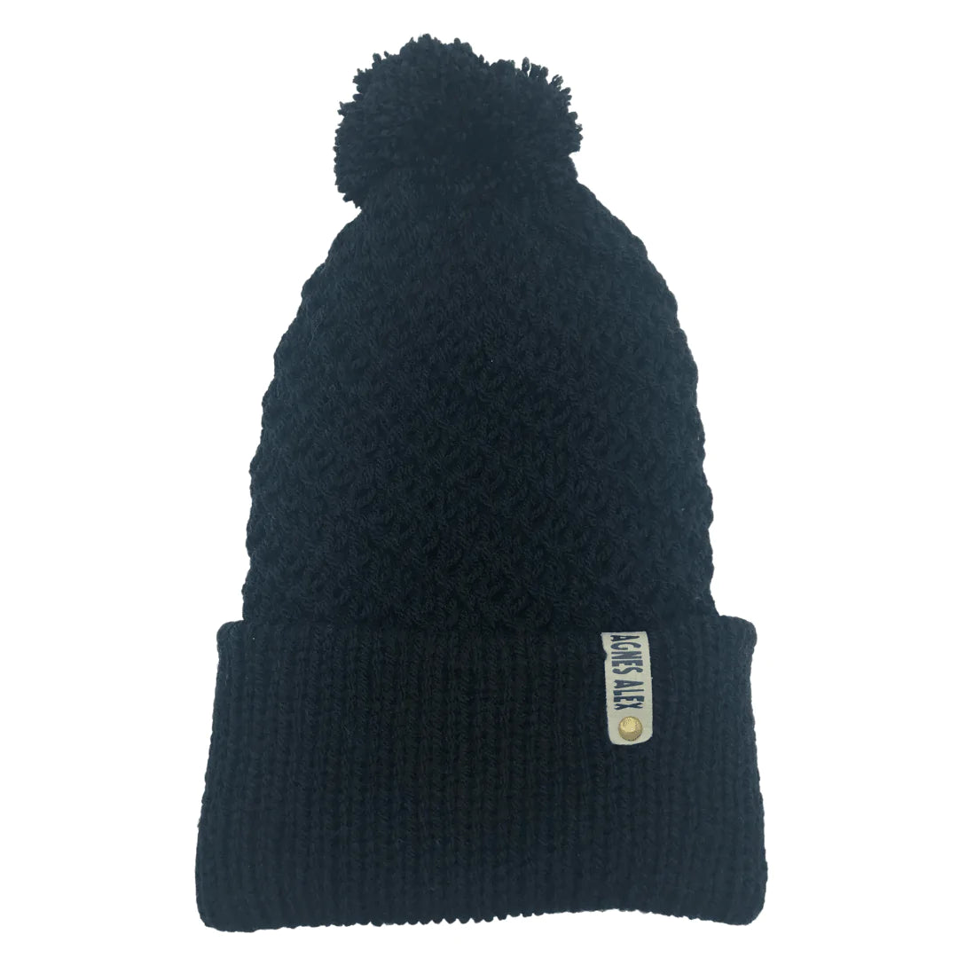 Bruce Black Beanie Bobble Hat - AGNES ALEX