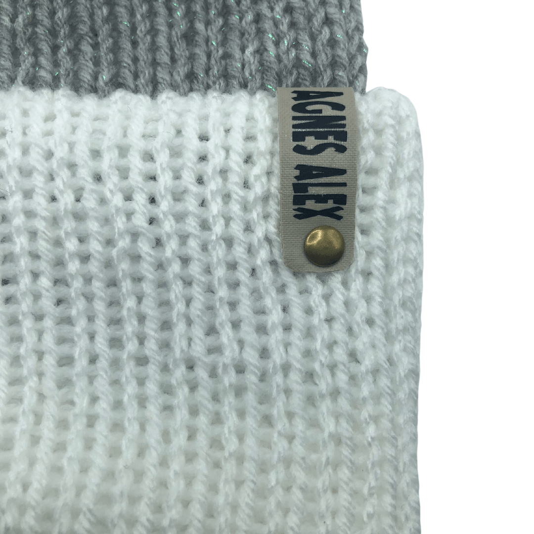 Grant White/Gray Metalic Beanie Bobble Hat - AGNES ALEX