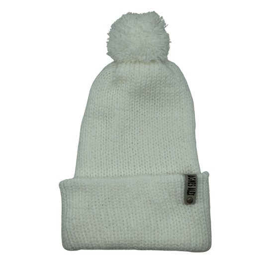 Grant White/White Metalic Beanie Bobble Hat - AGNES ALEX