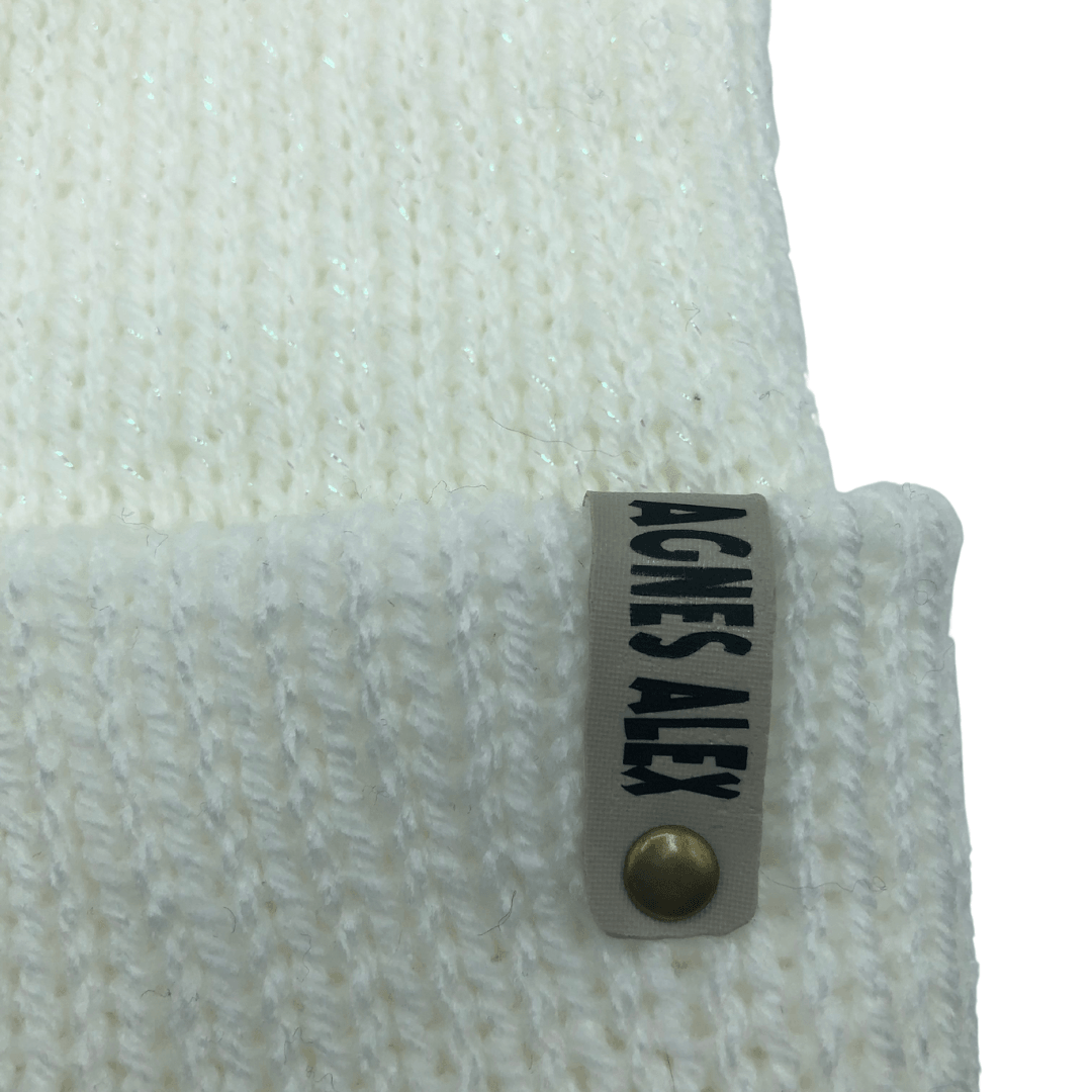 Grant White/White Metalic Beanie Bobble Hat - AGNES ALEX