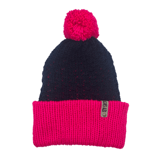 Harris Cerise/Navy Blue Beanie Bobble Hat - AGNES ALEX