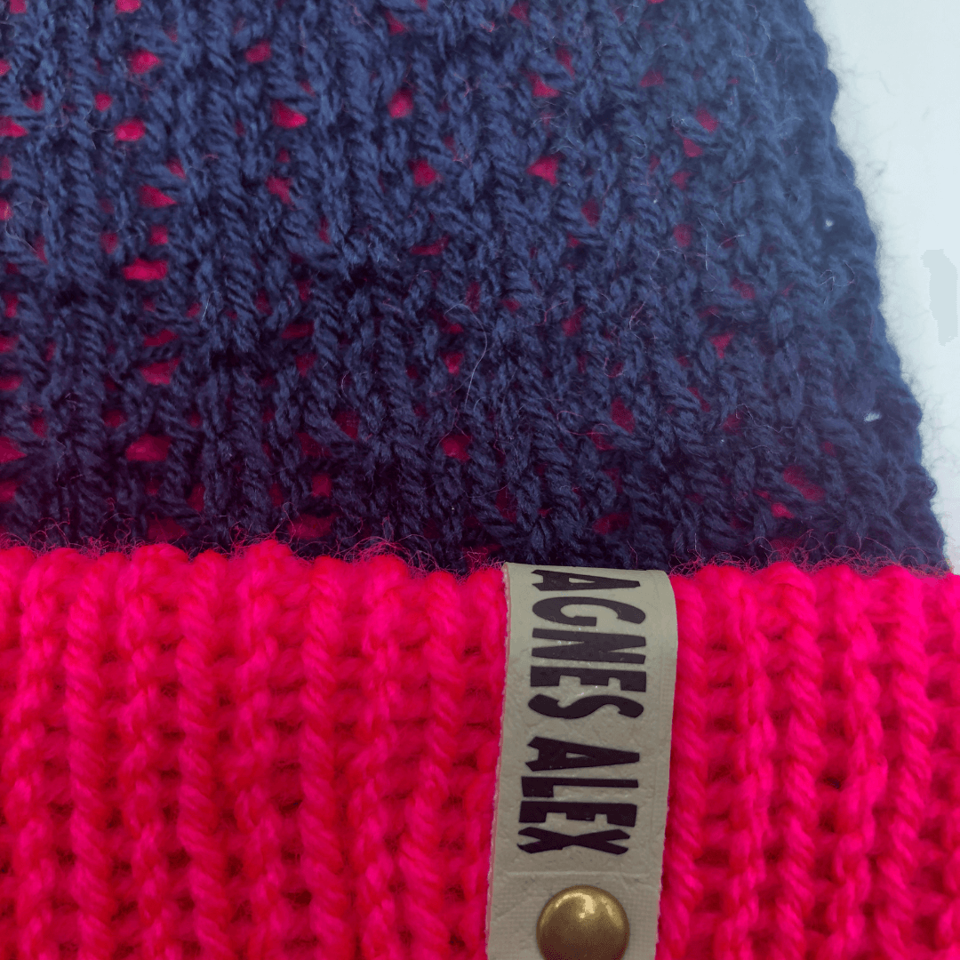 Harris Cerise/Navy Blue Beanie Bobble Hat - AGNES ALEX