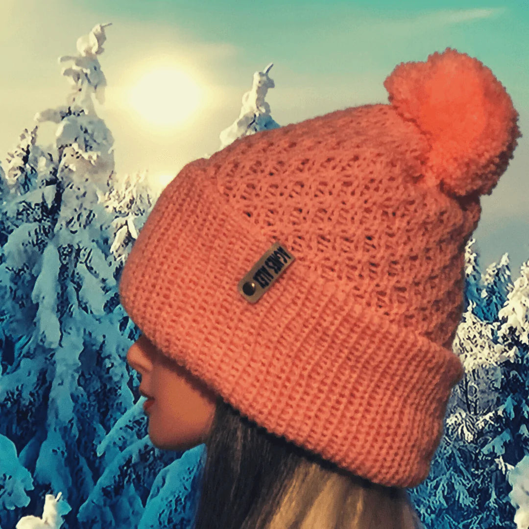 Lewis Peach Beanie Bobble Hat - AGNES ALEX