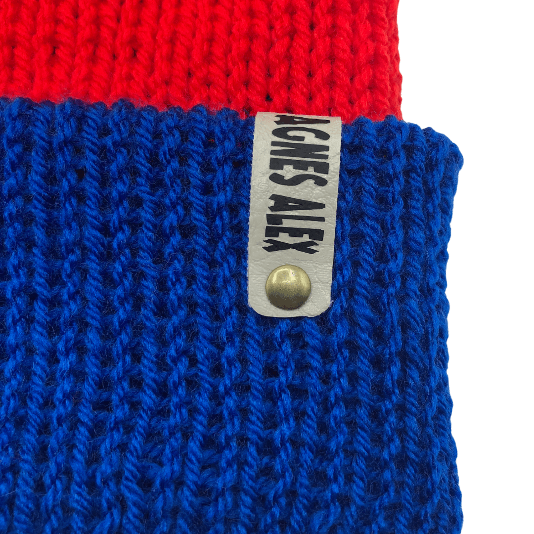 Oban Blue/Red Beanie Bobble Hat - AGNES ALEX