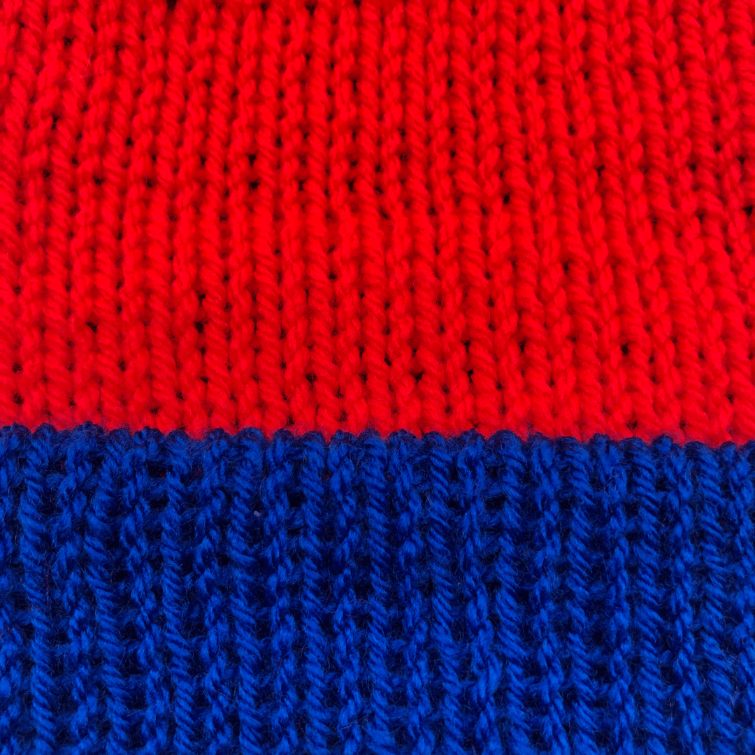 Oban Blue/Red Beanie Bobble Hat - AGNES ALEX