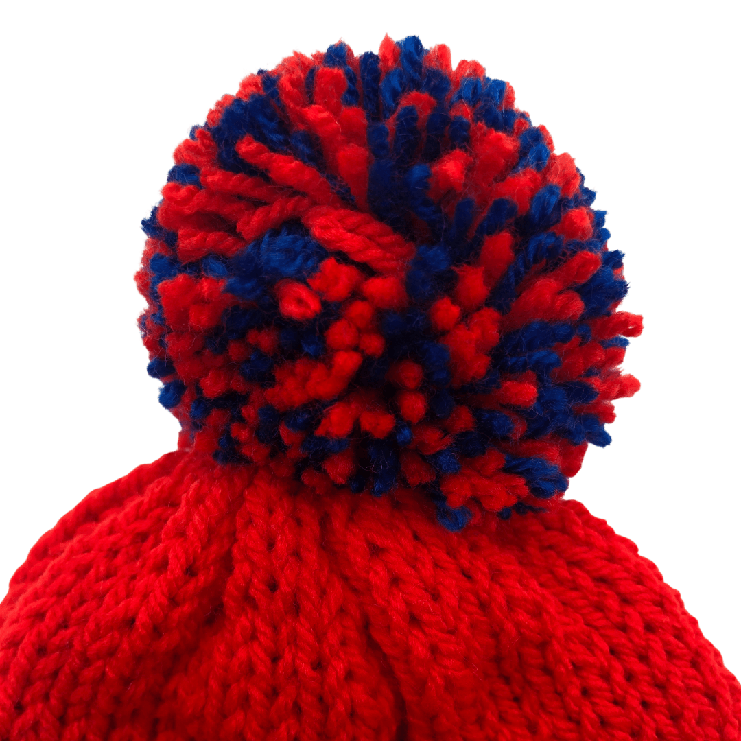 Oban Blue/Red Beanie Bobble Hat - AGNES ALEX